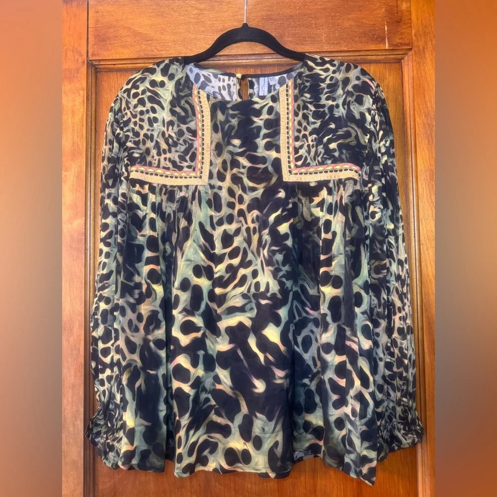 Anthropologie Bl-nk London Miranda Peasant Blouse- Large Petite - Picture 2 of 7